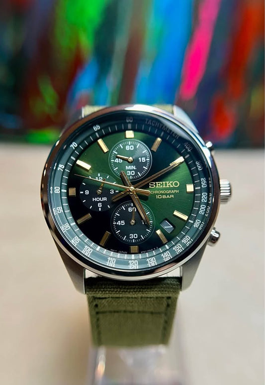 Seiko “Forest Sunray” Mecha-Quartz Chronograph